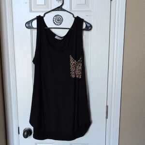 Black Tank Top with Leopard Accent Pocket